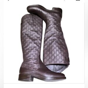 Gucci Guccissima Tall Chocolate Brown Embossed GG Logo/ Monogram Boots